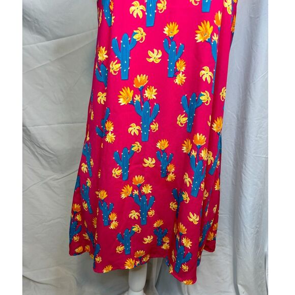 Peach Love California Pink Cactus Print Mini Swing Dress Pockets Boho Womens - Picture 6 of 7